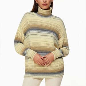 Wilfred Free |Aritzia Hush Knit Striped Turtleneck Sweater Cream, Blue Taupe XXS